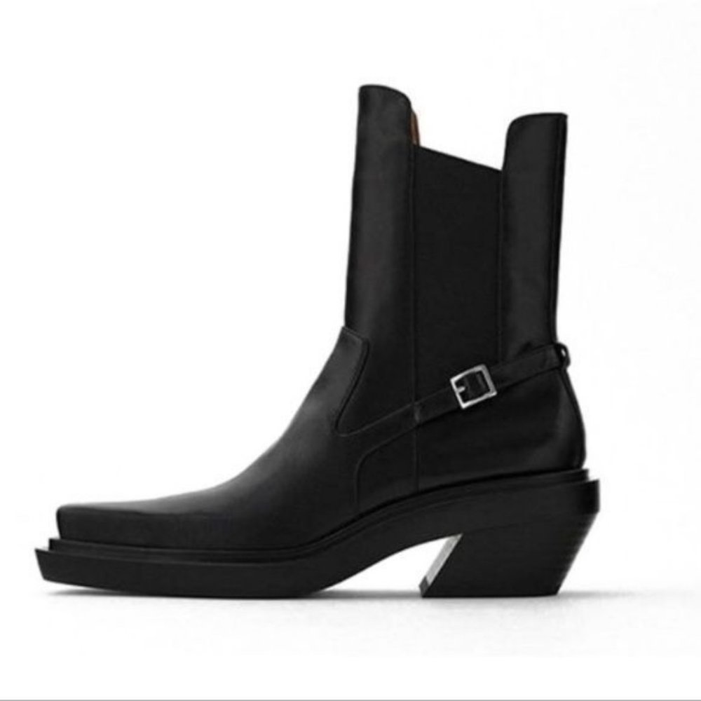 NWOT ZARA LEATHER SQUARE TOE  BOOTS Size  US7.5 EU38 - Picture 5 of 10